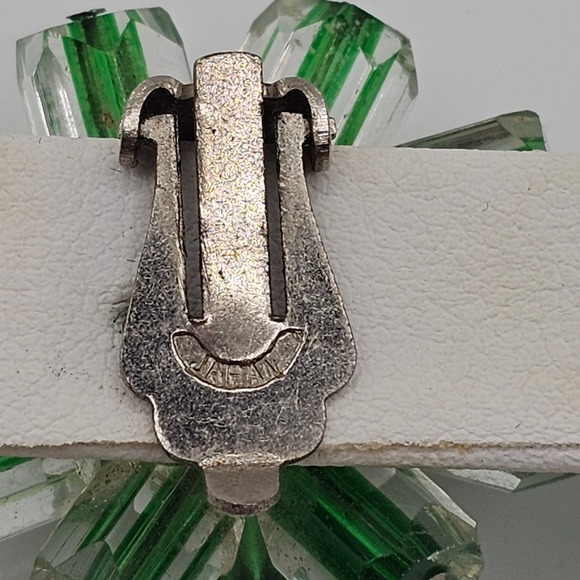 Vtg Mid-Century Atomic Starburst Green Stripe Glass Cluster Clip Earrings Japan - Picture 10 of 13